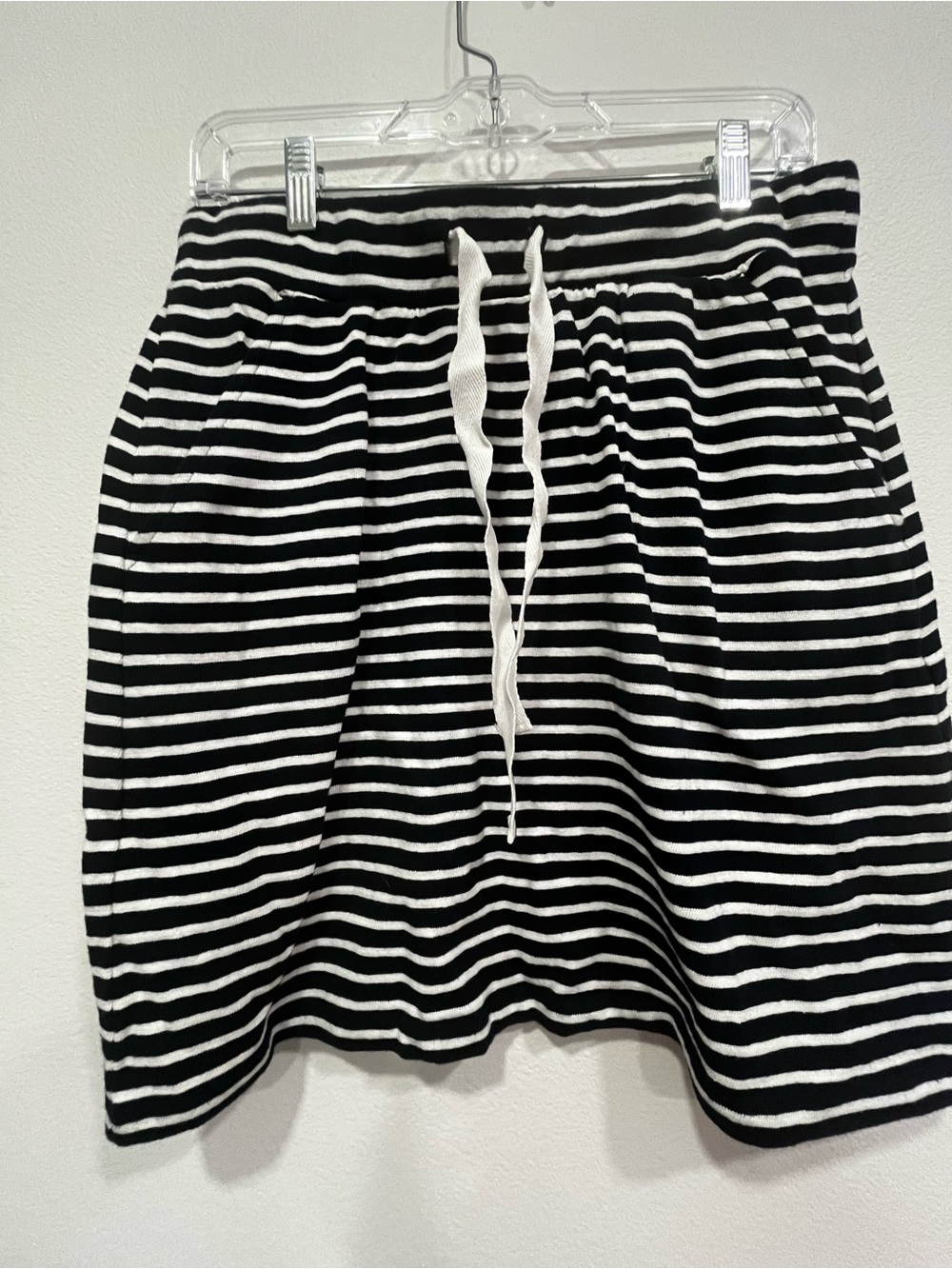 LOFT Black and White Striped Drawstring Mini Skirt